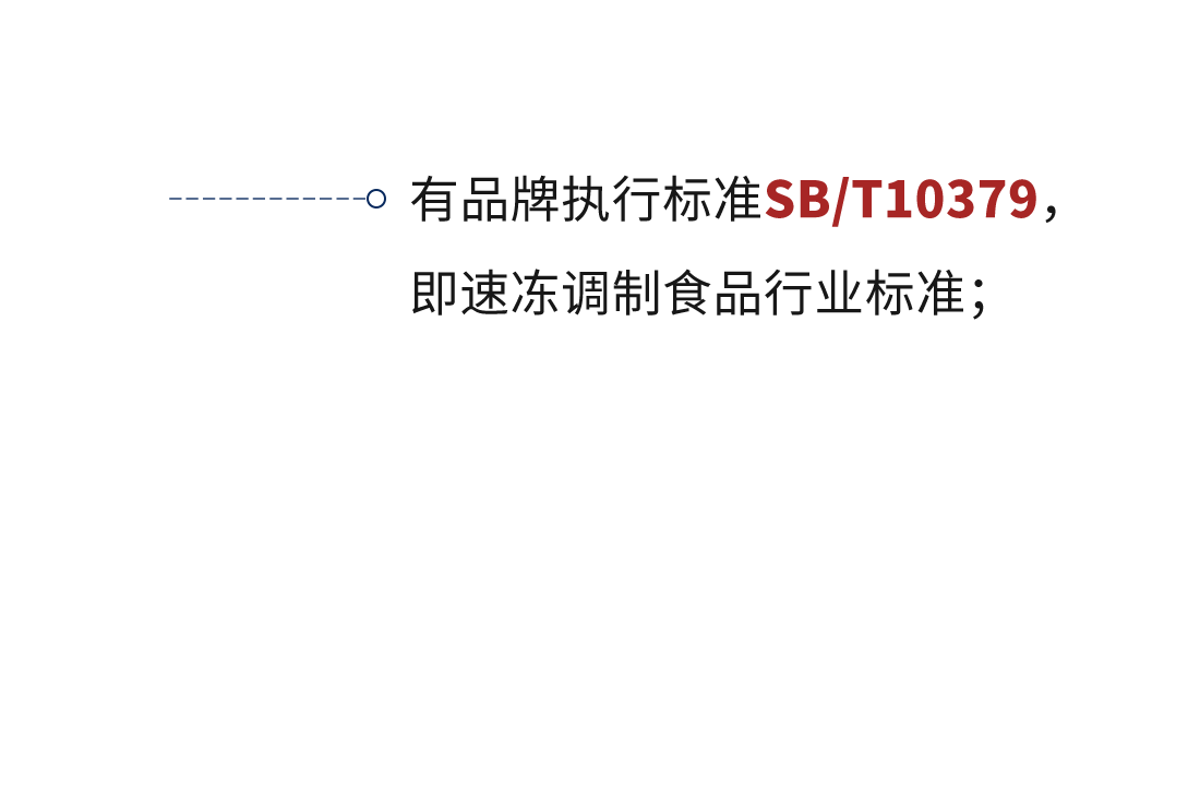 有品牌執(zhí)行標準SB/T10379，即速凍調制食品行業(yè)標準；